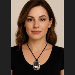 J. Jill Sculpted Oval Pendant Necklace Silver Cluster Rhinestones Adjustable NWT